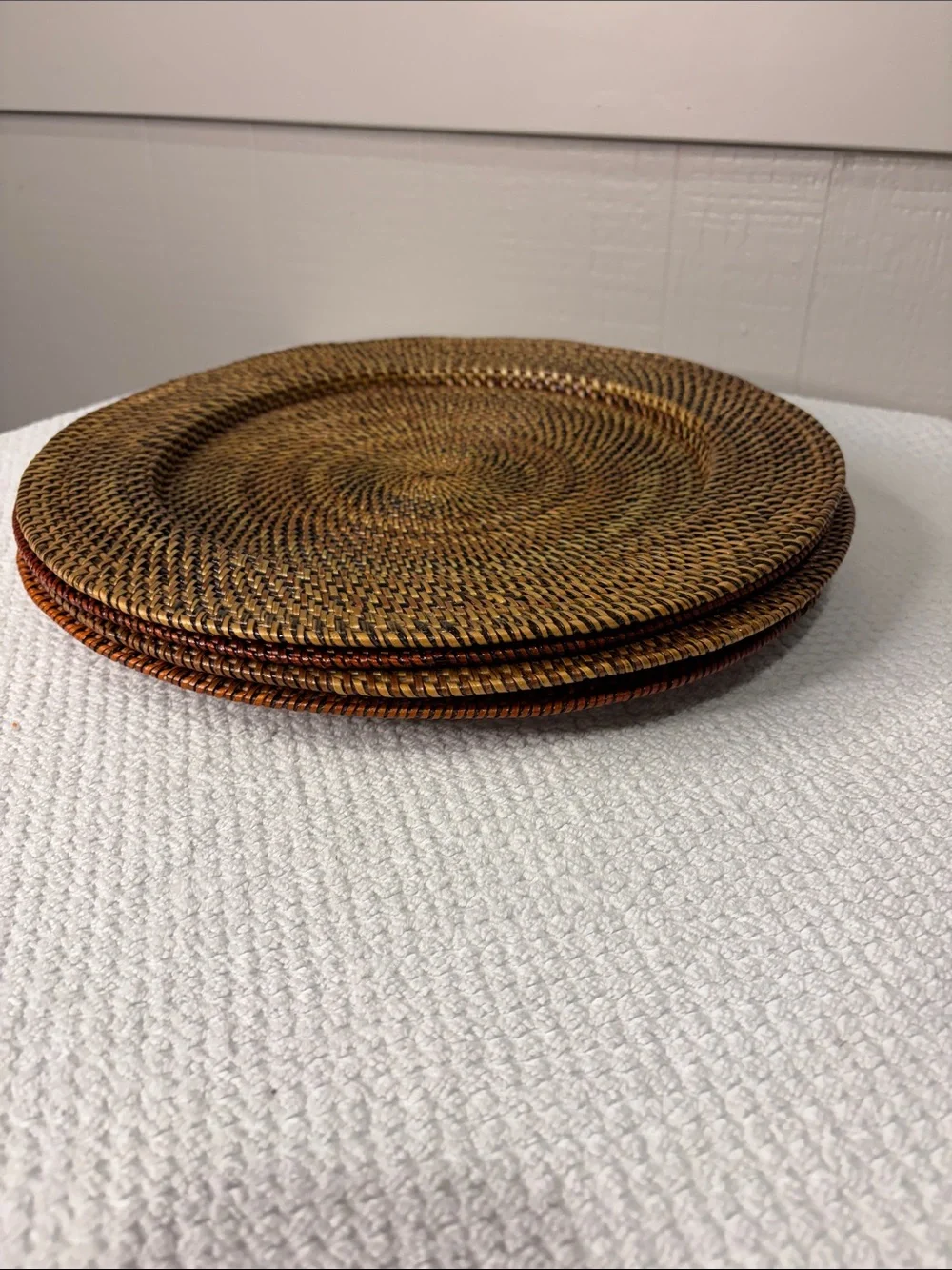 Williams Sonoma Nito Handwoven Charger Plates Set of 4 Caramel Brown 13